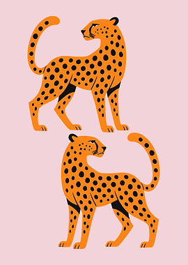 Two stylized cheetahs on pink background