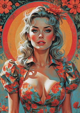 Floral Blonde Pin-Up Portrait