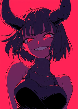 Anime Girl with Horns and Red Eyes