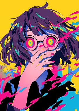 Colorful Anime Girl with Glasses