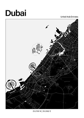 Dubai Black and White Map