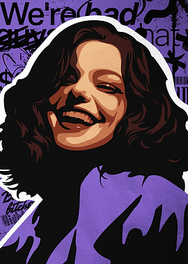 Smiling Woman and Villain in a Pop Art Collage on a Purple Background