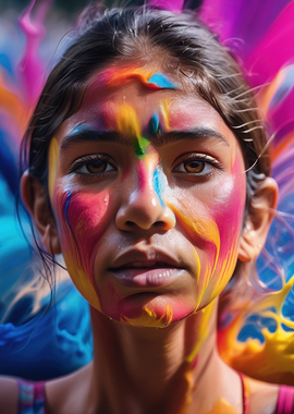 Girl with Colorful Paint on Face
