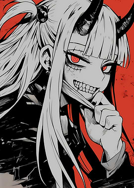 Anime Girl with Horns and Red Eyes
