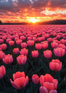 Pink Tulips at Sunset