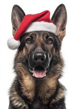 Christmas German Shepherd Dog with Santa Hat