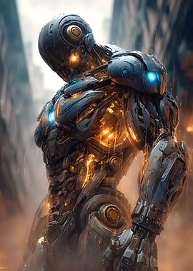 Futuristic Robot in Cityscape