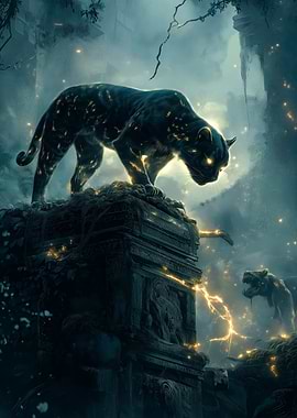 Black Panther on Ancient Ruins