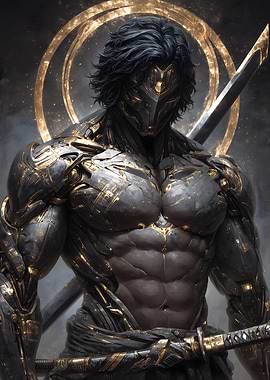 Cyberpunk Warrior with Sword and Armor