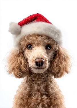 Christmas Poodle Dog with Santa Hat