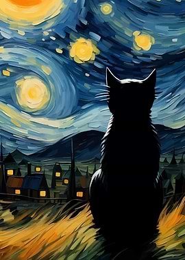 Black Cat Starry Night