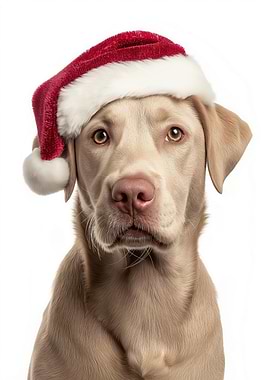 Labrador Retriever Dog with Santa Hat Portrait