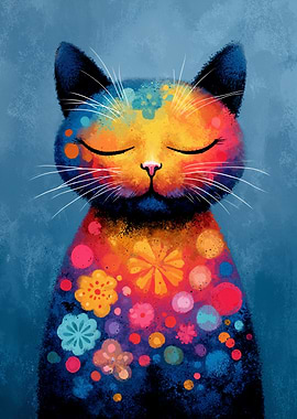 Colorful Floral Cat Portrait