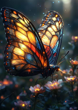 Glowing Butterfly on Flowers