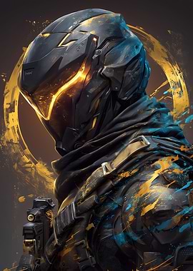Futuristic Warrior with Glowing Helmet
