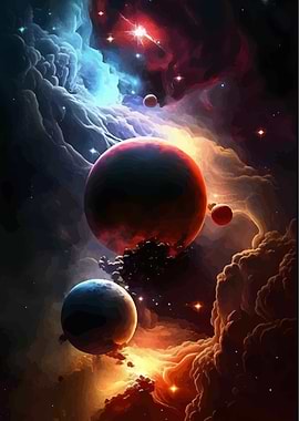 Planets and Nebula in Space