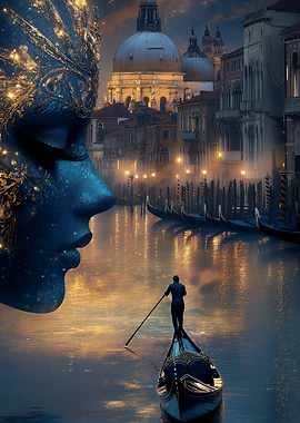 Venice Dreamscape with Masked Figure