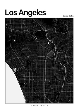 Los Angeles Black and White Map