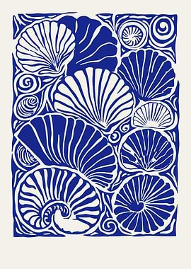Blue and White Seashell Pattern
