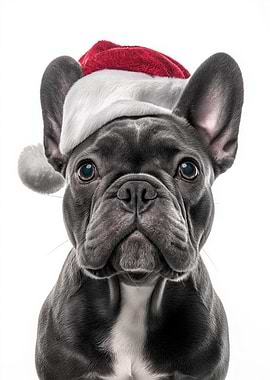 Christmas French Bulldog with Santa Hat