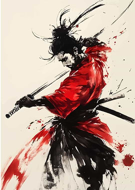 Samurai Warrior in Red and Black
