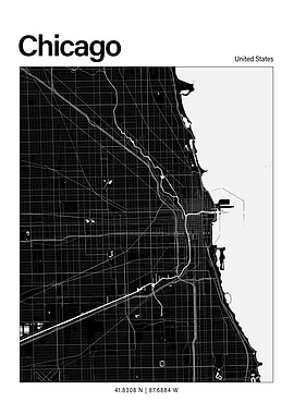 Chicago Black and White Map