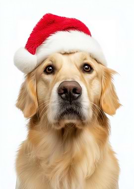 Christmas Golden Retriever with Santa Hat