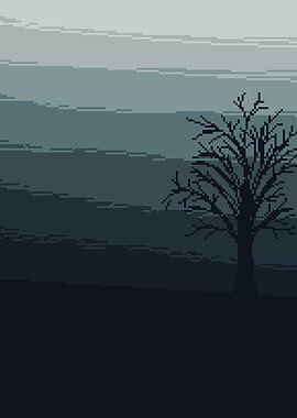 Pixel Art Lonely Tree Landscape
