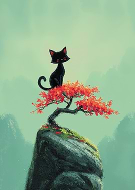 Black Cat on Autumn Tree