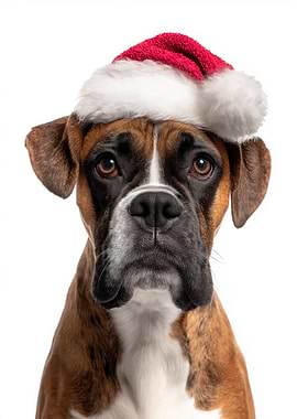Christmas Boxer Dog with Santa Hat