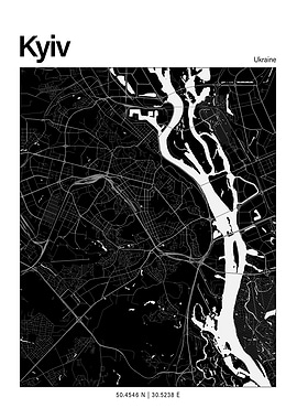 Kyiv Black and White Map