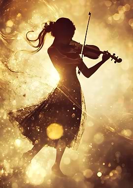 Silhouette of Violinist in Golden Light