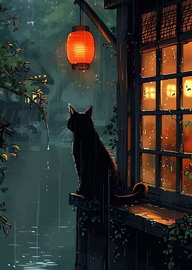Black Cat in Rain, Japanese Style