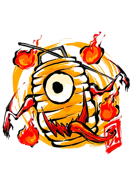 Japanese Lantern Monster with Flames