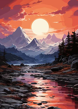 Mountain Landscape at Sunset