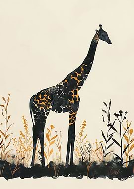Watercolor Giraffe in Tall Grass