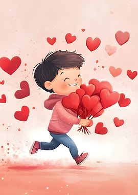 Boy with Heart Balloons