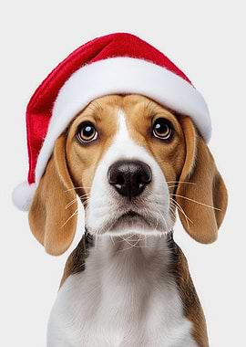 Beagle puppy with Santa hat portrait