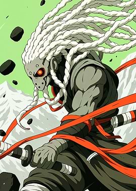 Anime Warrior with Braids and Sword