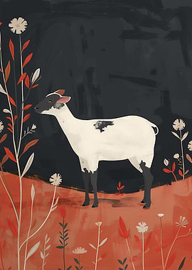 Sheep in Autumn Field Illustration