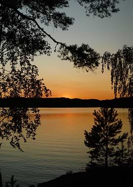 Lake Sunset Silhouette