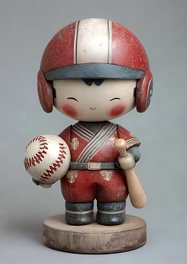 Baseball Kokeshi Doll Figurine