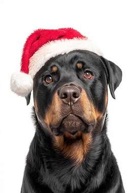 Christmas Rottweiler Dog with Santa Hat