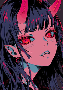 Anime Girl with Horns and Fangs