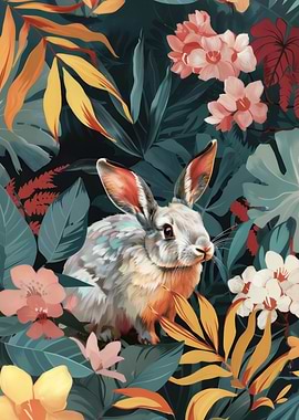 Rabbit in Floral Jungle
