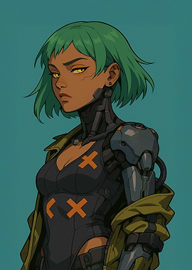 Cyborg Girl with Green Hair