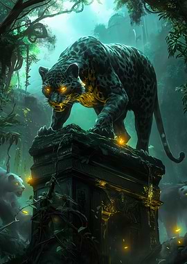 Black Panther on Ancient Ruins