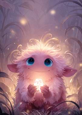 Cute Pink Monster Holding Glowing Object