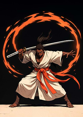 Samurai Warrior with Fiery Aura