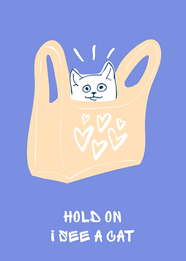 Cute Cat in Bag Funny Illustration